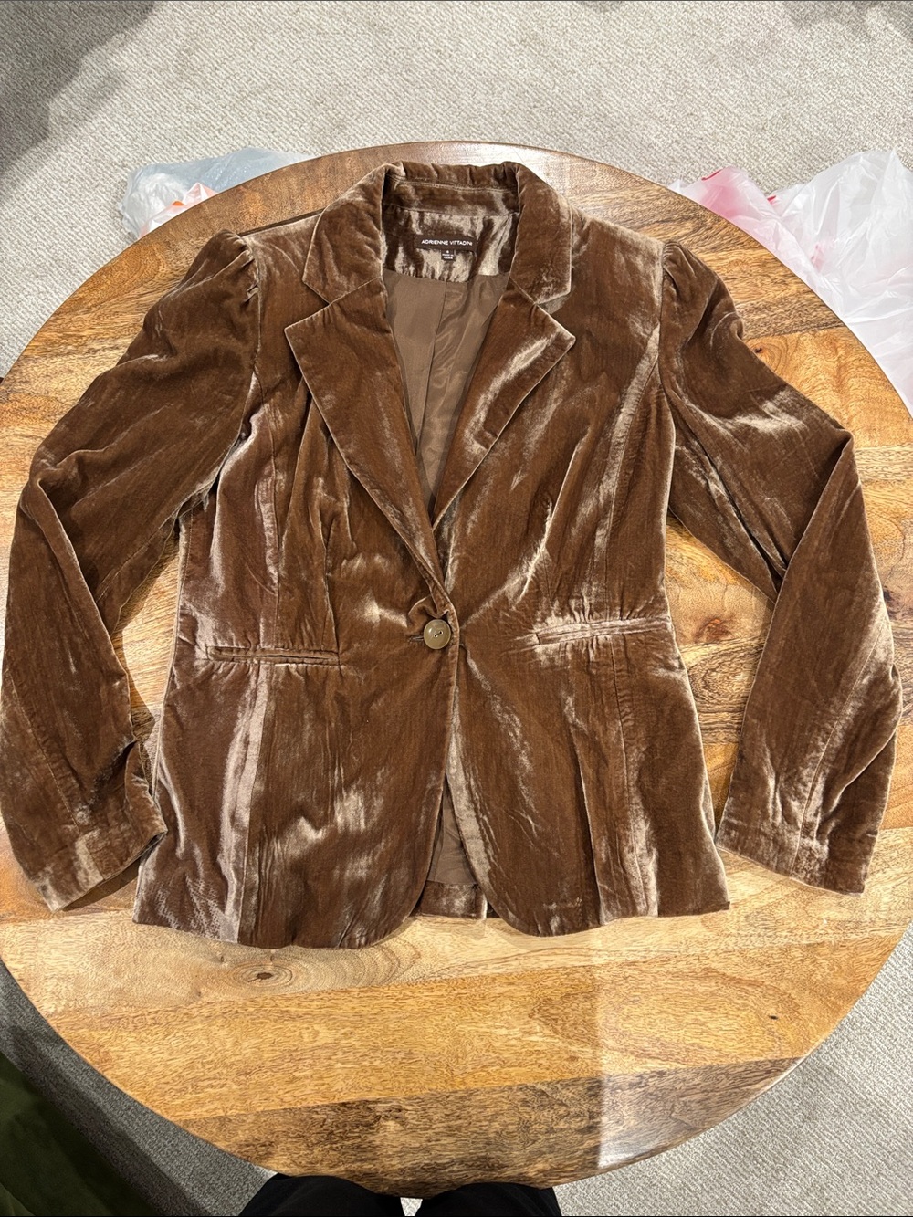 Adrienne Vittadini Brown Velvet Single-Button Blazer